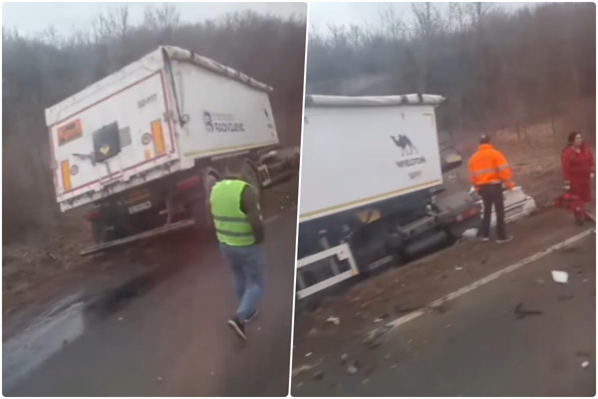 PRVI SNIMAK, STRAVIČNI PRIZORI NAKON NESREĆE KOD PARAĆINA Na licu mesta POGINULA jedna osoba, drubga povređena! Kamion i smrskani automobil završili u jarku