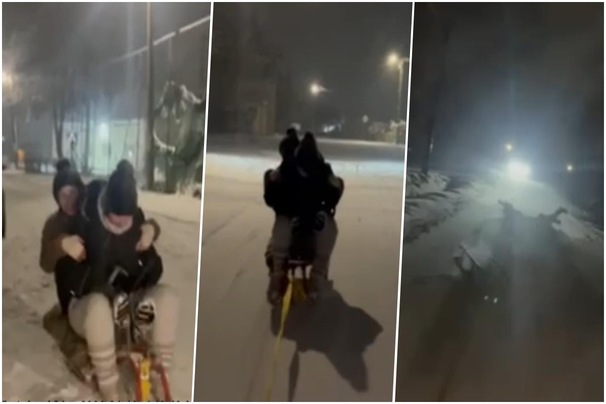 UZNEMIRUJUĆI SNIMAK JEZIVOG SANKANJA KOD KRALJEVA! Devojčice vrište "USPORITE" dok ih vuku, u trenutku padaju, a onda ih GAZI AUTOMOBIL: "EJ, STANI!" (VIDEO)