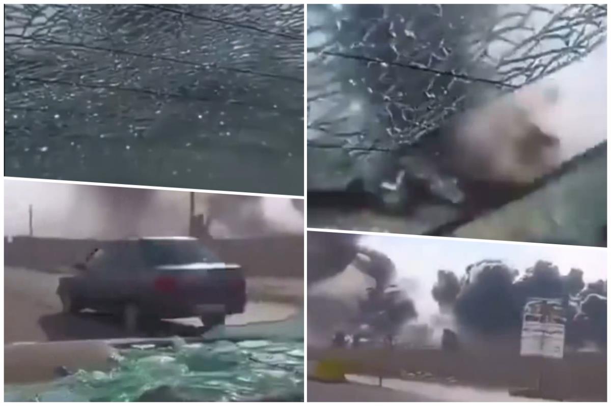 TERRIFYING FOOTAGE FROM IRAN, ROCKET'S SHOCKWAVE SHATTERS MOVING TAXI WINDOW! Man panics, tells driver to flee "THEY DESTROYED THE ENTIRE CITY" (VIDEO)