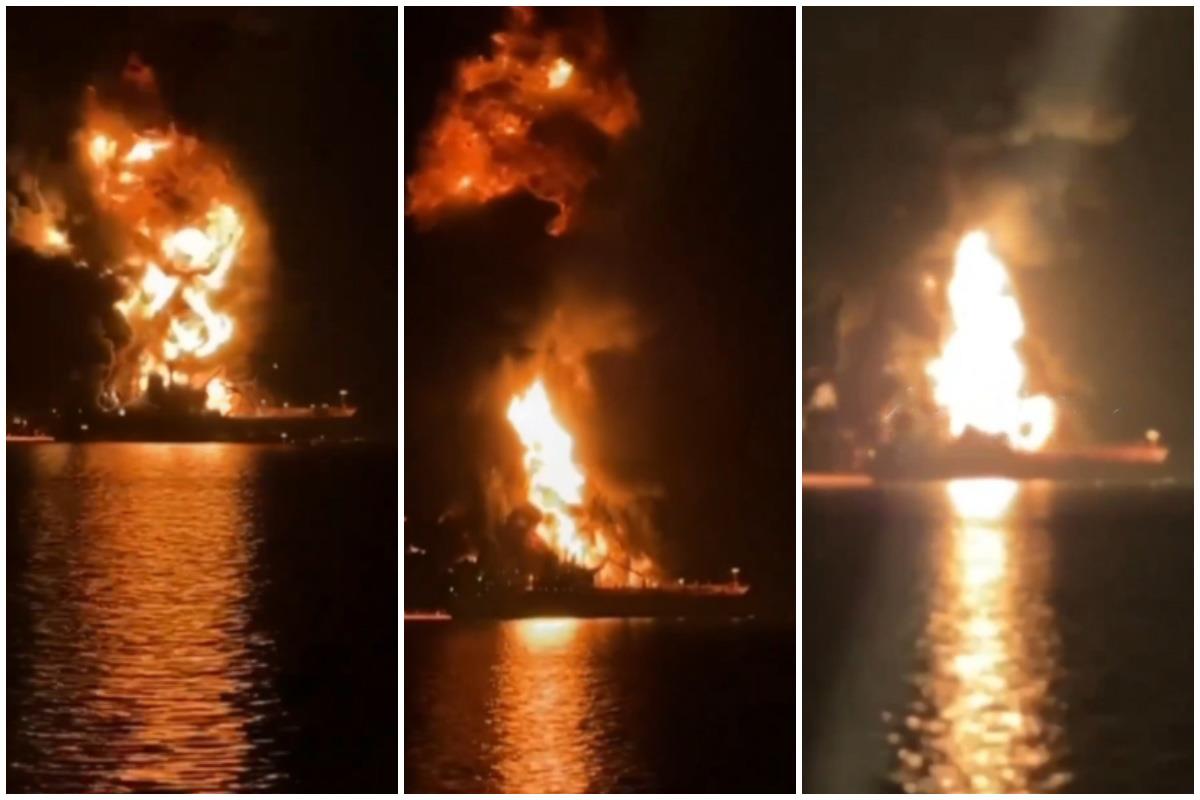 Cover image for FLAMES IN THE PERSIAN GULF! Tanker burns, pillars of flame rise into the sky: Iran and Hezbollah attack Israel together for the first time, Trump: We must finish the job (VIDEO)