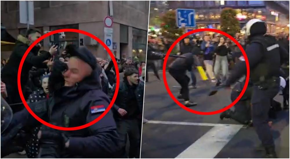 BLOCKADER VIOLENTLY HIT POLICEMAN WITH METAL PIPE, WATCH THE VIDEO They rage in front of the Rectorate, attack police, insult and then throw punches (VIDEO)