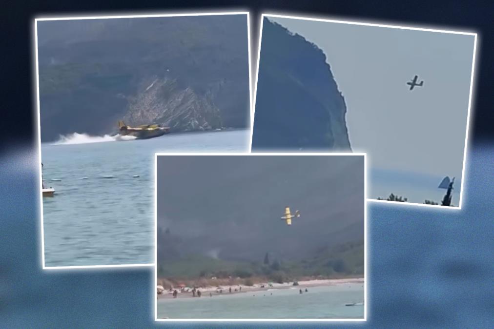 (VIDEO) DRAMATIČNI PRIZORI PRED OČIMA TURISTA NA PLAŽI U CRNOJ GORI "Kanader" preleće Jadran, probija dim u borbi sa plamenom - drama u vazduhu, panika na obali