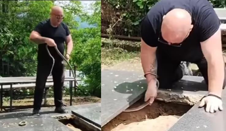 "KAD LEGNEŠ ŽIV U GROB..." Čuveni zmijolovac je svuda "lovio" zmije, ali OVO je prvi i za njega! Pogledajte odakle iz izvukao smuka dugog skoro dva metra! VIDEO