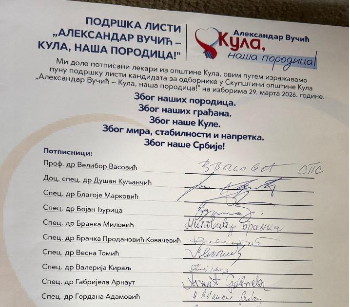 LEKARI STALI UZ LISTU "ALEKSANDAR VUČIĆ - KULA, NAŠA PORODICA!" Čak 75% lekara potpisalo izjavu podrške