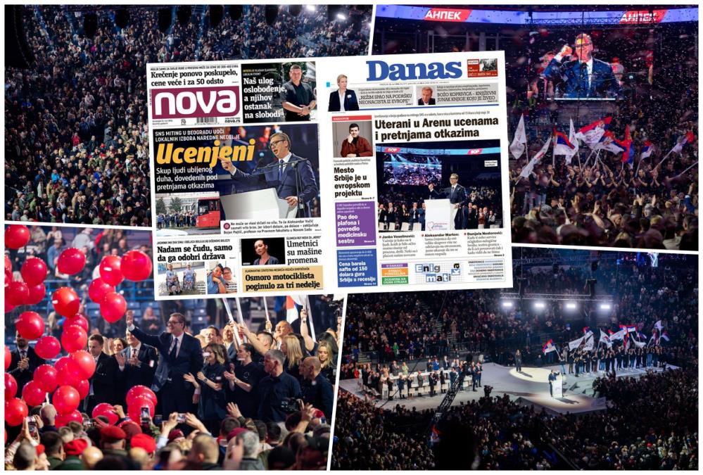BLOKADERSKI MEDIJI NE PRAŠTAJU NARODU PUNU ARENU! Tabloidi Danas i Nova nemaju odgovor na energiju ljudi koji podržavaju SNS i Vučića, vrte istu praznu priču