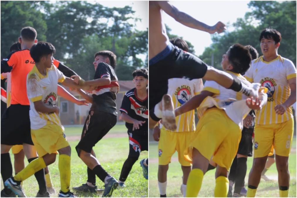 NAJBRUTALNIJA TUČA FUDBALERA OVE GODINE! Zaleteo se da brani saigrača, pa brutalno sa leđa šutnuo protivnika! Sudija se totalno pogubio