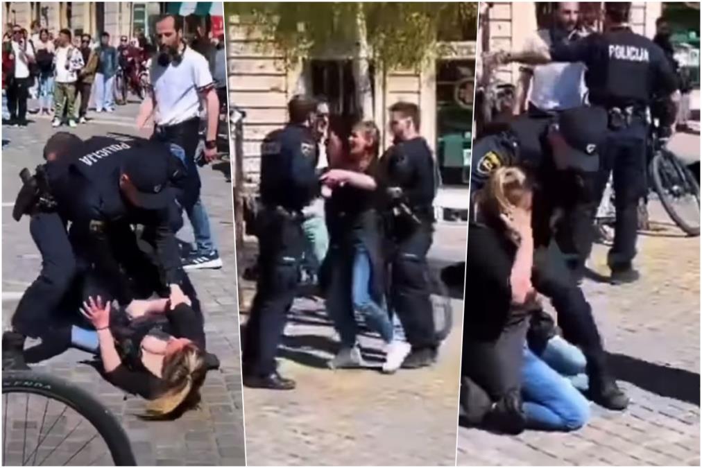 OVAKO SLOVENAČKA POLICIJA BRUTALNO HAPSI MLADE ŽENE Pokušala da pruži otpor, pa silovito oborena na pod! Da li će EU reagovati zbog upotrebe sile? VIDEO