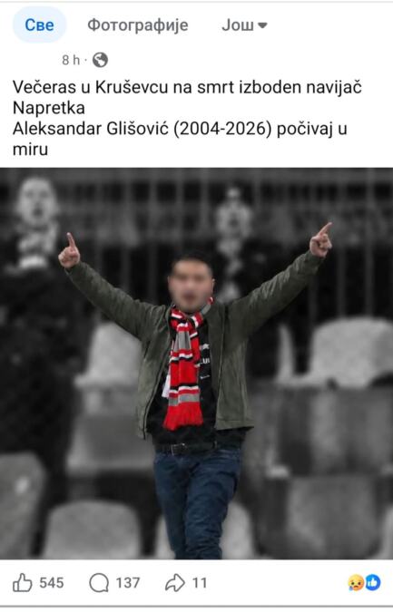 "POMAGAJTE, UPUCAN SAM" Teško ranjeni navijač iz Kruševca zapomagao, dopuzao do zgrade, na kraju sam pozvao Hitnu! 