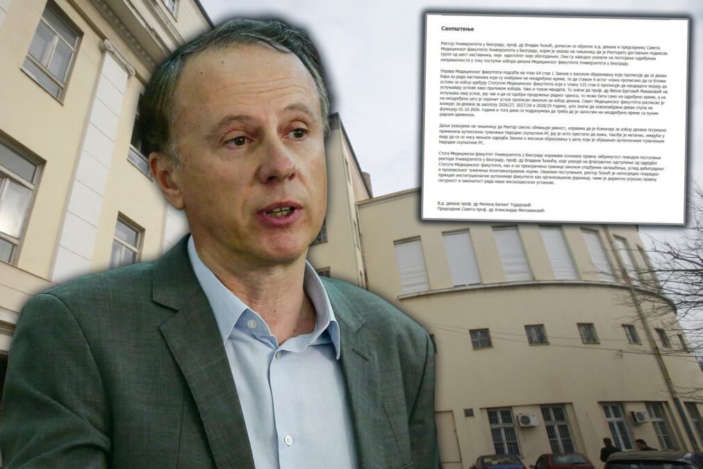ĐOKIĆ VRŠI PRITISAK NA MEDICINSKI FAKULTET! Uprava fakulteta optužila rektora da KRŠI AUTONOMIJU ove visokoškolske ustanove pokušajem da se meša u IZBOR DEKANA!