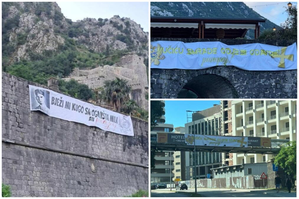 SRAMNE PORUKE U CRNOJ GORI! Najstrašnije uvrede za predsednika Vučića uz BLOKADERSKE PAROLE: Skandalozne slike pred samit u Tivtu (FOTO)