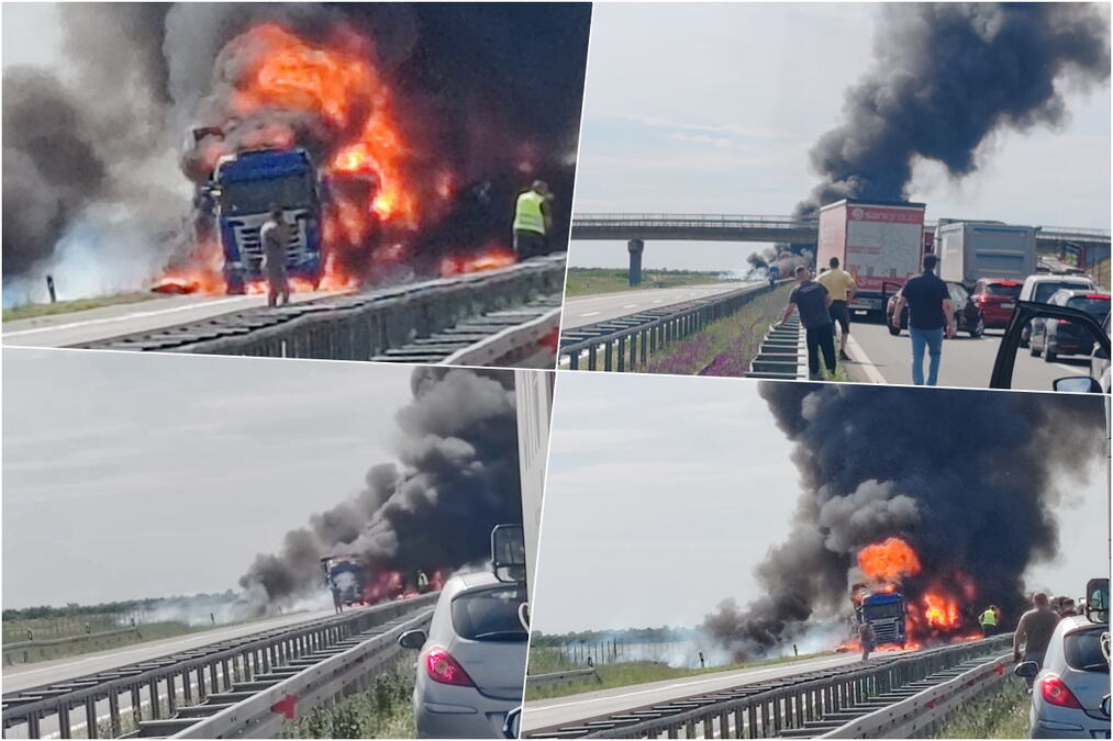 BUKTINJA NA AUTO-PUTU KOD ŠIMANOVACA! Težak sudar kamiona, j