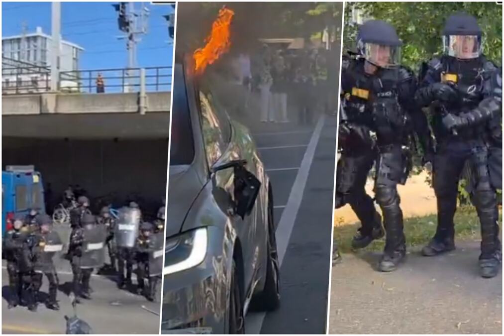 PAKAO U ŽENEVI, SVE GORI UOČI SAMITA G7! Opšti haos na ulicama, krvava karikatura američkog predsednika na začelju kolone besnih demonstranata! (FOTO/VIDEO)