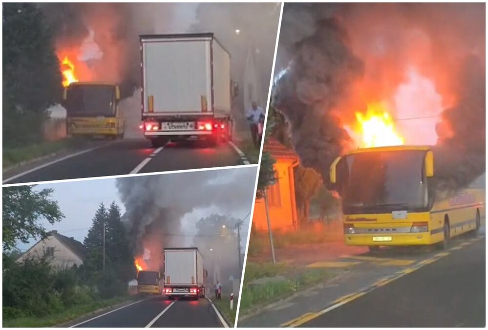 PLANUO KAO ŠIBICA! Pogledajte trenutak kada je vatrena stihija progutala autobus kod Bjelovara, unutra bio vozač (VIDEO)