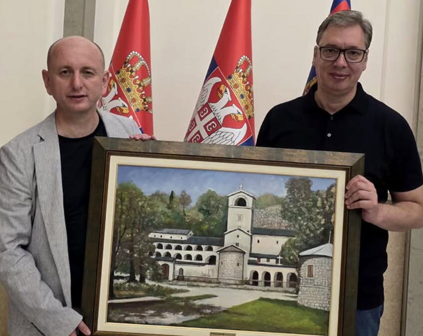 "DOŠAO JE SA SRBIMA IZ CRNE GORE DA PRISUSTVUJE SKUPU" Vučić od Kneževića dobio sliku na kojoj je Cetinjski manastir