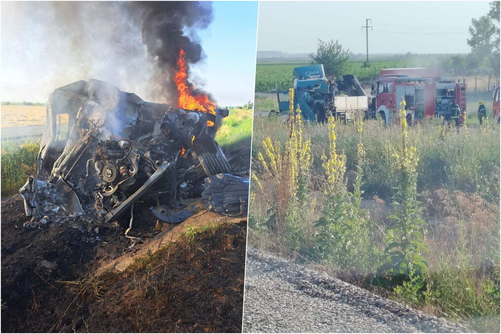 VOZAČ ŽIV IZGOREO Težak sudar uzeo život na putu Irig - Ruma, kamiondžija nastradao u zapaljenom kamionu (FOTO)