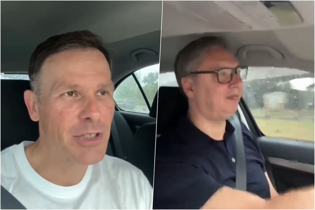 "POPLAVA SA NEBA, KARAKONDŽULE PADAJU" Vučić za volanom, Siniša Mali do njega: Obilazak Ekspa u nemogućim uslovima (VIDEO)