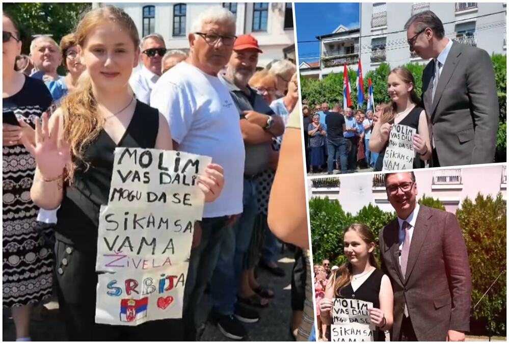 "ČULA SAM DA ĆE VUČIĆ DA DOĐE U SVILAJNAC..." Ko je mala Emilija (10) koja se danas slikala s predsednikom jer je ovo pisalo na njenom transparentu (VIDEO)
