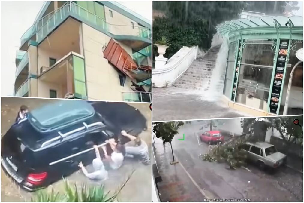 UŽASNI SNIMCI IZ OMILJENOG LETOVALIŠTA SRBA! Ležaljke, table, stolovi, stolice plutaju posred ulice?! Pogledajte bujicu koja nosi sve pred sobom u Varni (VIDEO)