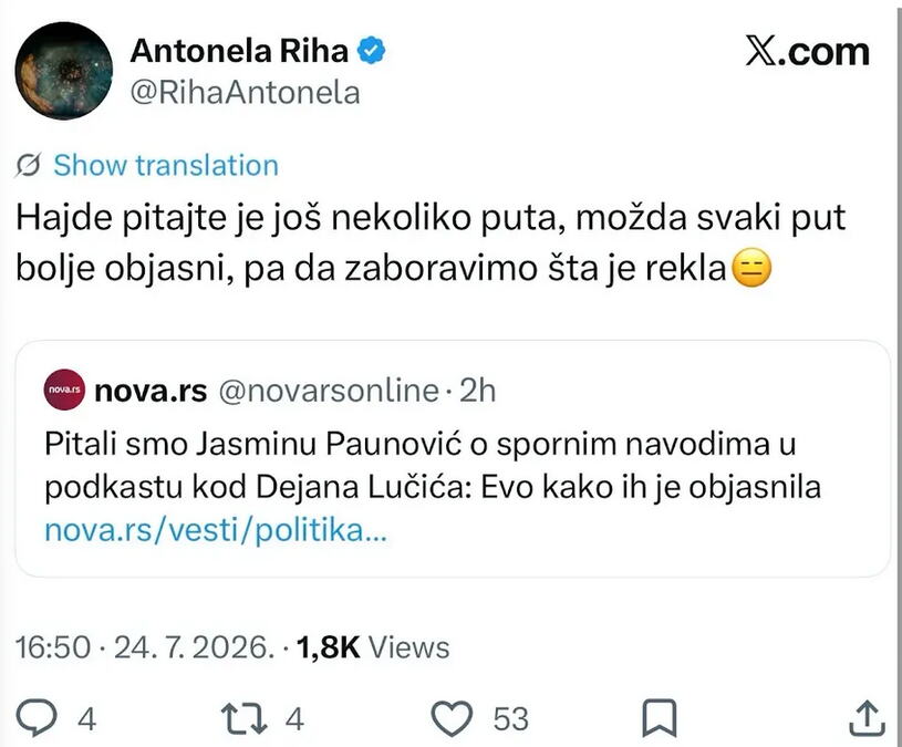 TEŠKA SPRDAČINA SA JASMINOM PAUNOVIĆ! Riha je brutalno ismejala, jednom rečenicom ubola u metu: "Pitajte je još koji put, možda zaboravimo šta je rekla"