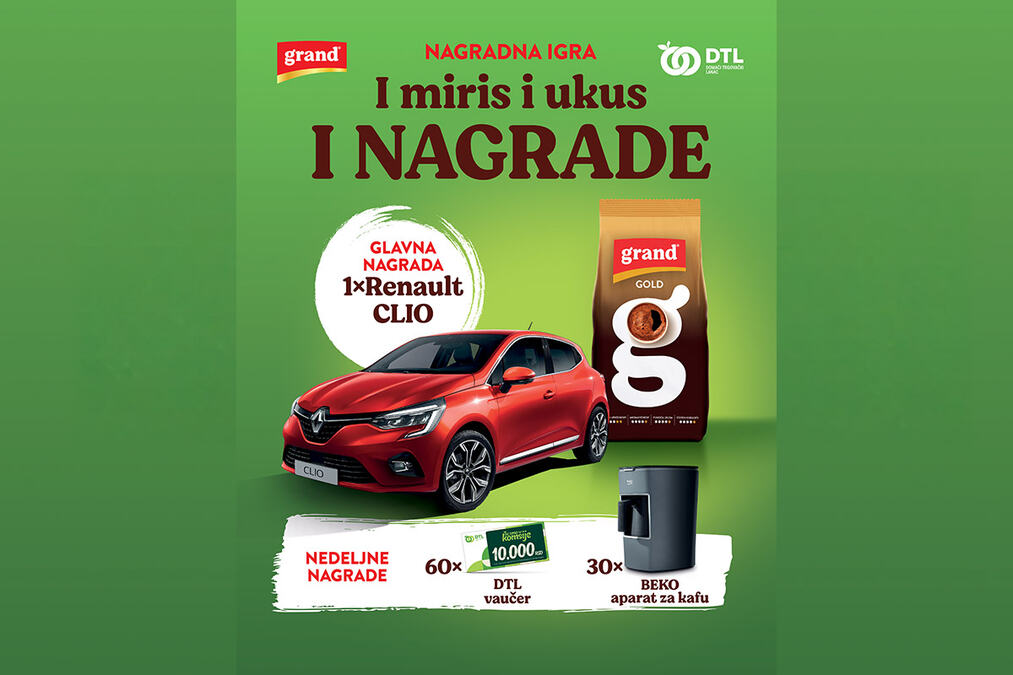 VELIKA NAGRADNA IGRA Grand kafa i DTL marketi poklanjaju Renault Clio i vredne nedeljne nagrade