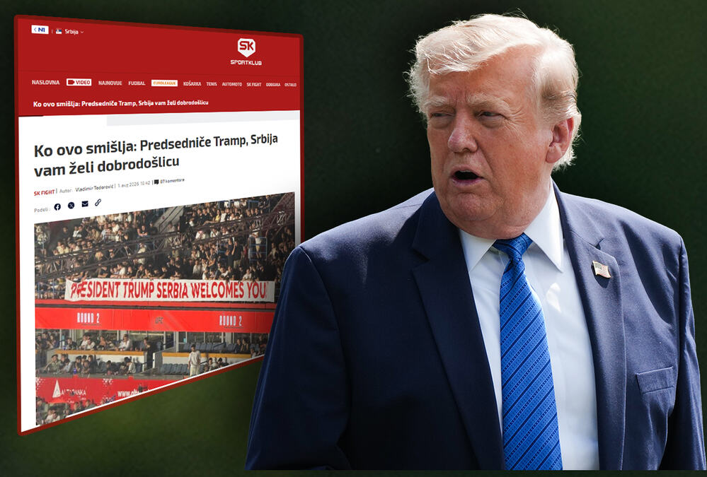BLOKADERIMA SMETA ŠTO JE DONALD TRAMP ODUŠEVLJEN SRBIJOM: Pokušali da ismeju transparent iz Arene: "Ko ovo smišlja?!"