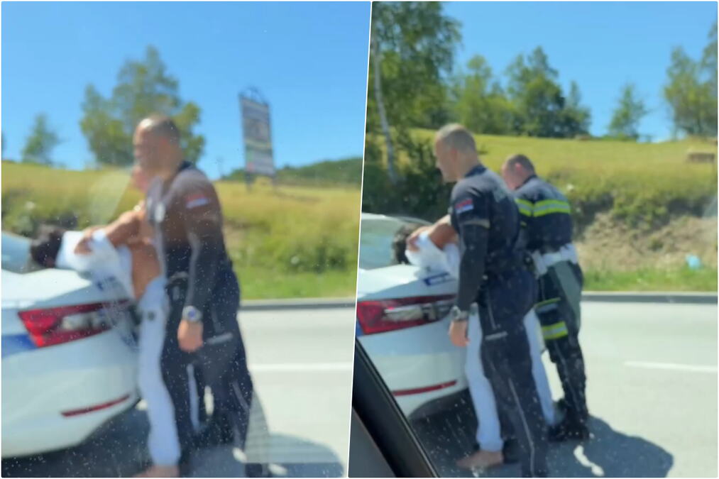 SAV U BELOM I BOS, SA RUKAMA IZA LEĐA, POLICAJCI GA DRŽE: Na Zlatiboru zabeležena scena kao u akcionom filmu, jedan muškarac uhapšen! (video)