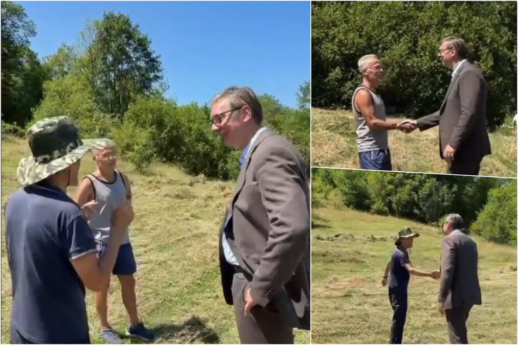 "DOŠLI IZ OKOLINE NOVOG SADA SAMO DA POKOSE LIVADE NA DEDOVINI" Vučić na putu zatekao ljude koji su ga oduševili: Vole svoju zemlju i ne odriču se korena