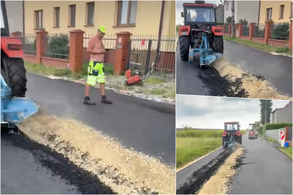 MARKO, TI LI SI? RADNICI POSTAVILI ASFALT, ON IZORAO PUT Kaže da je njegov, terao bi traktorom i dalje od 200 metara da ga nisu uhapsili, ŠTETA 90.000 € (VIDEO)