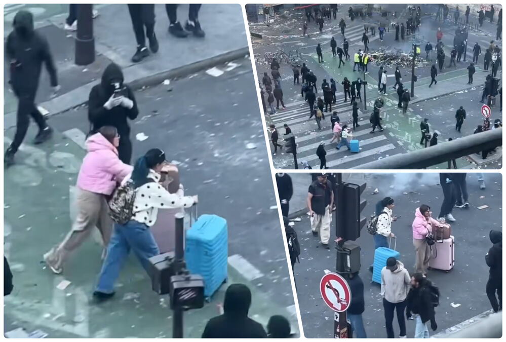 DRAMATIČAN SNIMAK IZ PARIZA!  Turistkinje sa koferima uletele pravo u "ratnu zonu", probijale se kroz dim i suzavac (VIDEO)