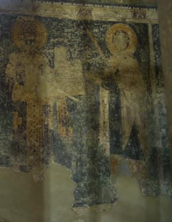 Freska u manastiru u Starom Nagoričanu koja prikazuje kralja Milutina kako predaje crkvu Svetom Đorđu kome je posvećena