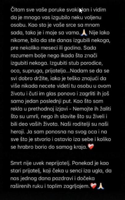Ćerka Saše Popovića ne prestaje da razmišlja o pokojnom ocu