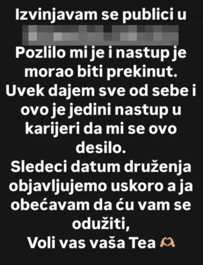Hitno prekinut nastup Tee Tairović
