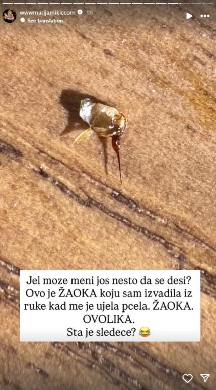 Marija Mikić uslikala žaoku koju je izvadila iz ruke