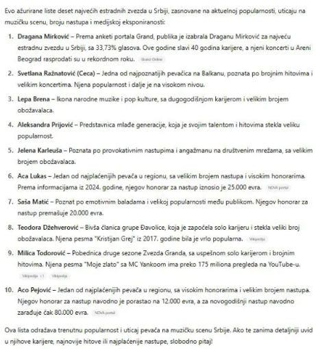 Najveće zvezde po mišljenju veštačke inteligencije