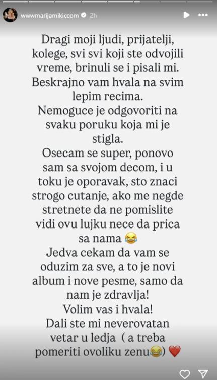 Marija Mikić se oglasila nakon operacije