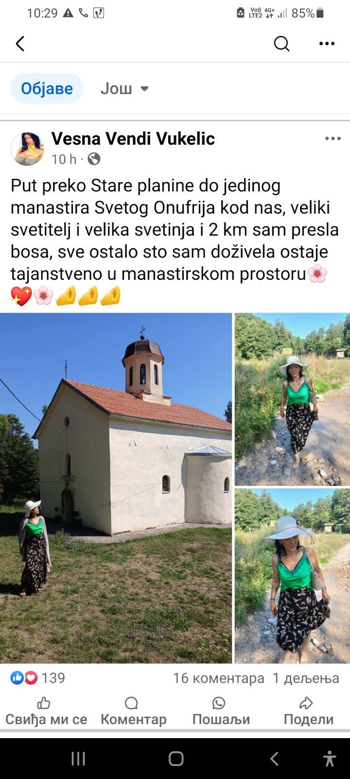 Vesna Vukelić Vendi pešačila bosa do manastira