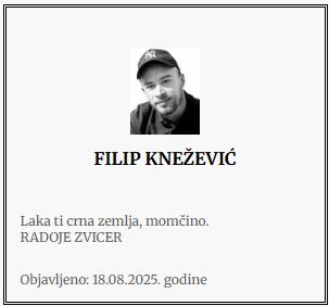Radoje Zvicer umrlica za Filipa Kneževića