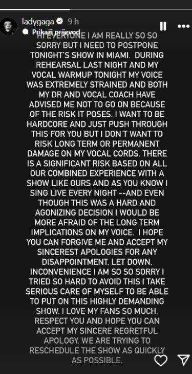 Lejdi Gaga otkazala koncert u Majamiju nekoliko minuta pred nastup