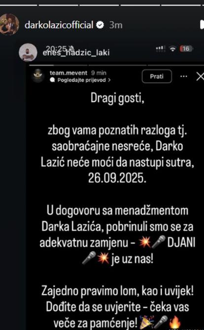 Menadžer Darka Lazića se oglasio nakon udesa