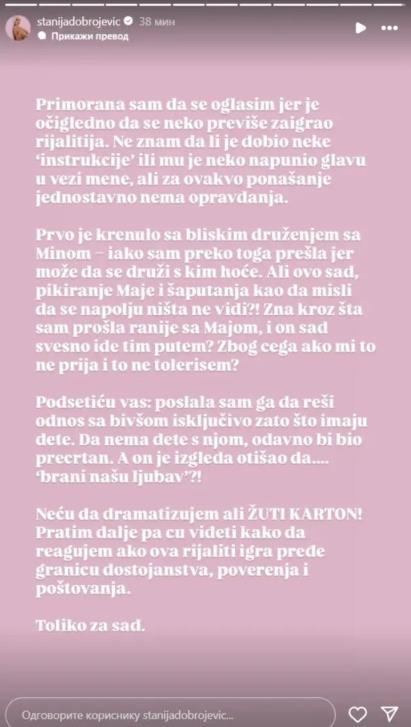 STANIJA RASKIDA SA ASMINOM Nakon ispada sa majom Marinković starleta se javno oglasila: Neću da dramatizujem, ali...