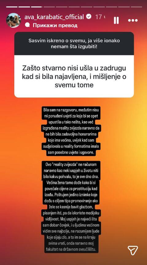 Ava Karabatić o rijalitiju