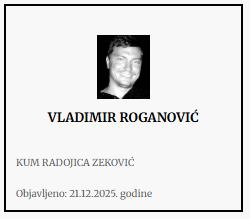 Vladimir Roganović, čitulja