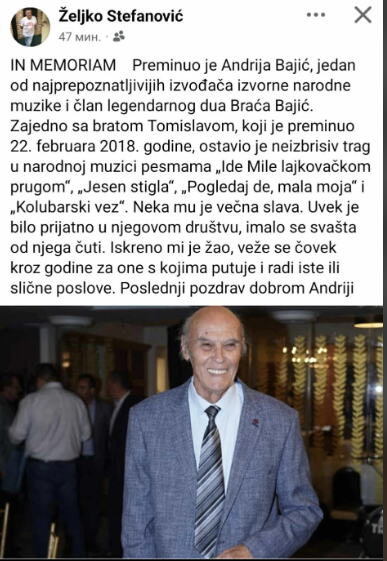 Zeljko Stefanović se oprostio od Andrije