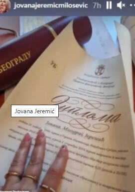 Jovana Jeremić pokazala diplomu državnog fakulteta