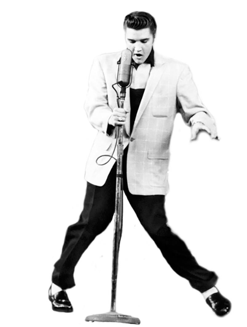 Crno bela fotografija Elvisa Prislija dok peva i igra