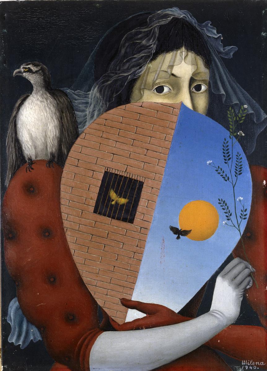 Autoportret sa stitom i orlom, 1940. Galerija Milene Pavlović Barilli