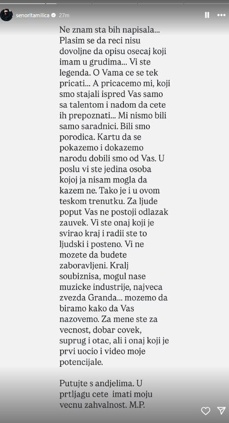 Milica Pavlović se oprostila od Saše Popovića