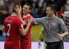 Marko Perić, Miloš Simić i Miodrag Aksentijević u dresu futsal reprezentacije Srbije