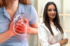 dr Tamara Urošević/žena koja se drži za grudni koš u predelu srca, koncept infarkt