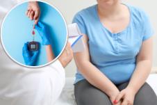 gojazna žena/merač nivoa šećera u krvi